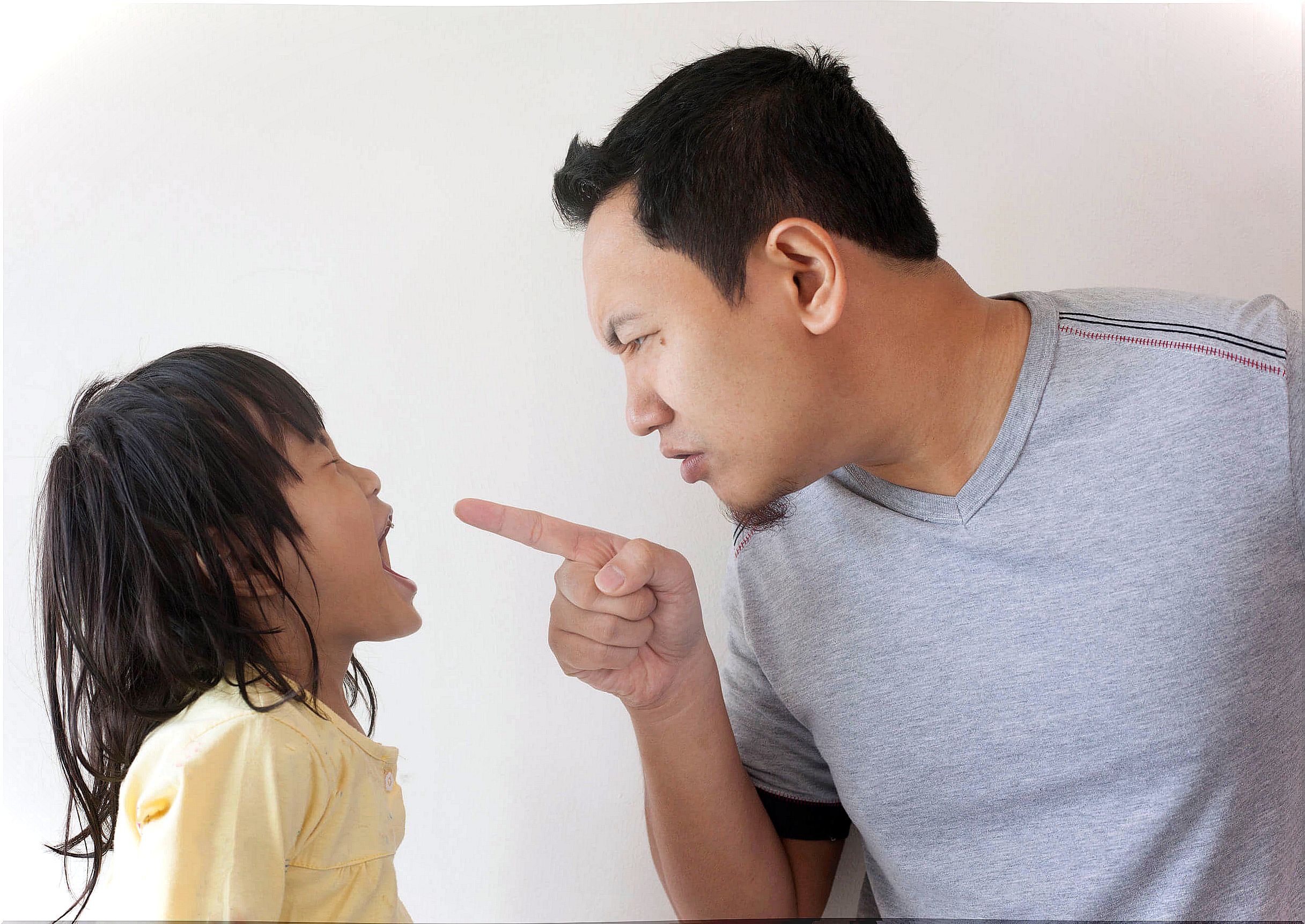 Father scolding his daughter for her bad answers.