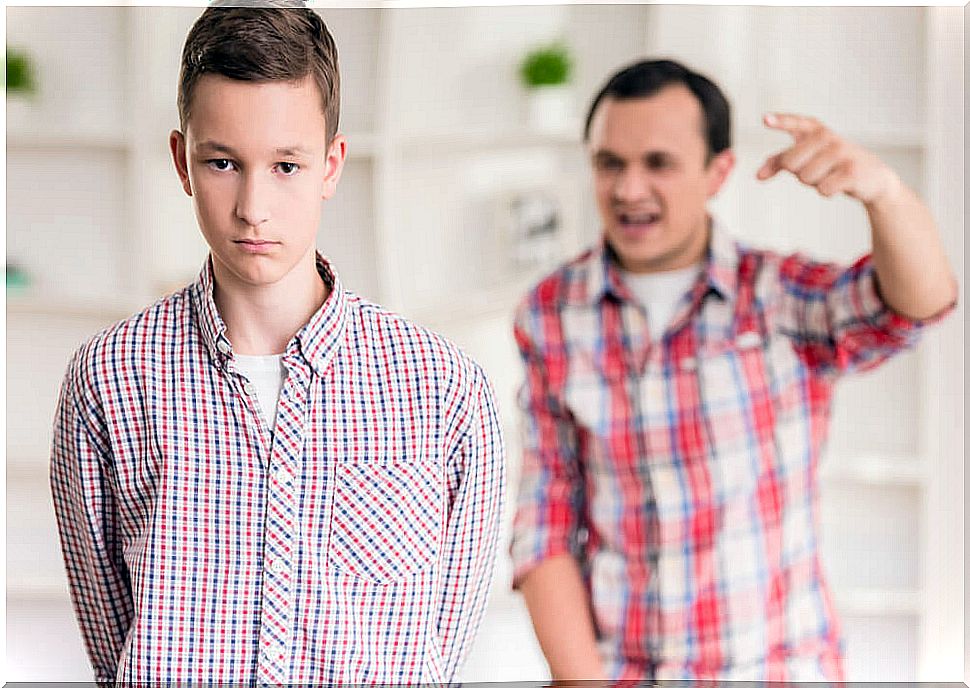 Father and son arguing at home.