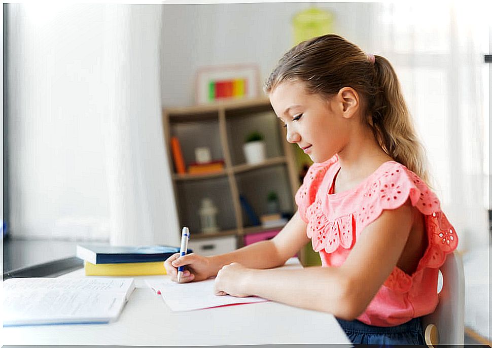 Little girl studying in a good space for homework at home.