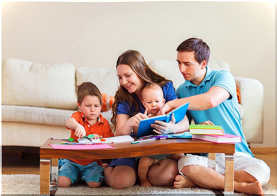 Parents spending time as a family with their children and doing teamwork.